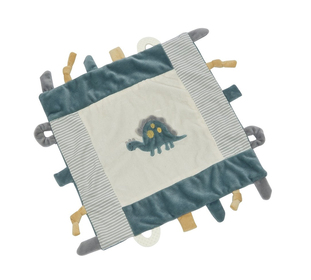 Maison Chic Dino the Dinosaur Multi-Function Blankie has different feels, teething rings, and more!