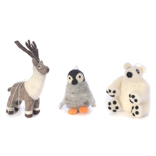 Reindeer, penguin, and polar bear ornaments, oh my!