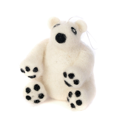 Mr. Polar Bear is ready for winter weather. The string is barely even visible due to the color of this felted wool!