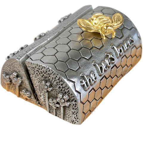 Featuring a golden honeybee and embossed with the phrase, "the bees knees," these photo stands would be a thoughtful graduation or bridal party gift. What an easy way to keep those favorite mementos close at hand!  Cast in 100% lead-free fine pewter Made in Vermont Beautifully gift boxed