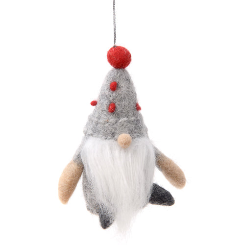 The Felted Wool Gnome Ornament Set comes with three gnomes. This is one!